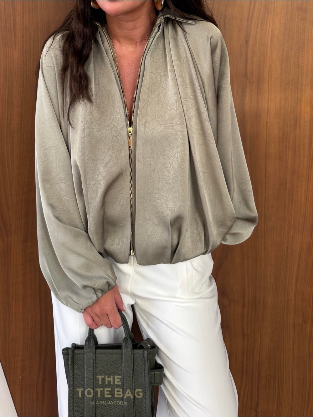 Zara NWT Light Sage green balloon sleeve fluid Bomber jacket - Picture 13 of 13